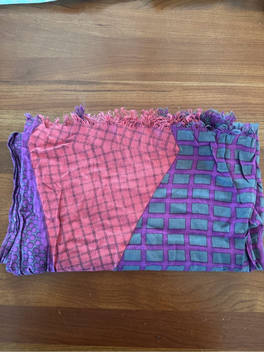 CAbi Pink and Purple Patchwork Grid Scarf